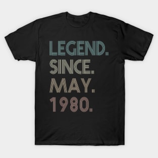 39th Birthday gift 39 Years Old Legend Since May 1980 T-Shirt